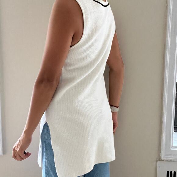 Athleta On the Town Cream with Black Trim Ribbed Knit Sweater Tunic Top Size M - Picture 14 of 16